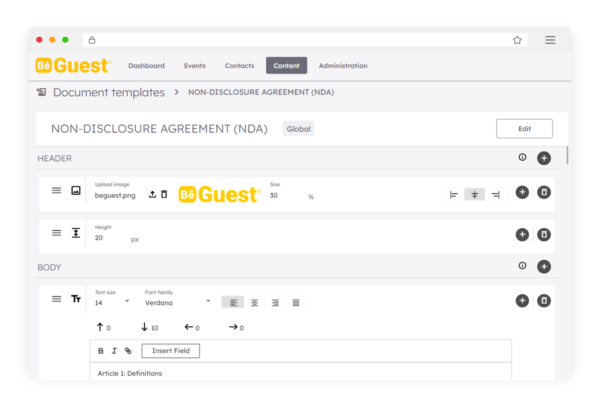 BeGuest intuitive editor for customizing digital signature documents and contracts for event attendees BeGuest intuitive editor for customizing digital signature documents and contracts for event attendees