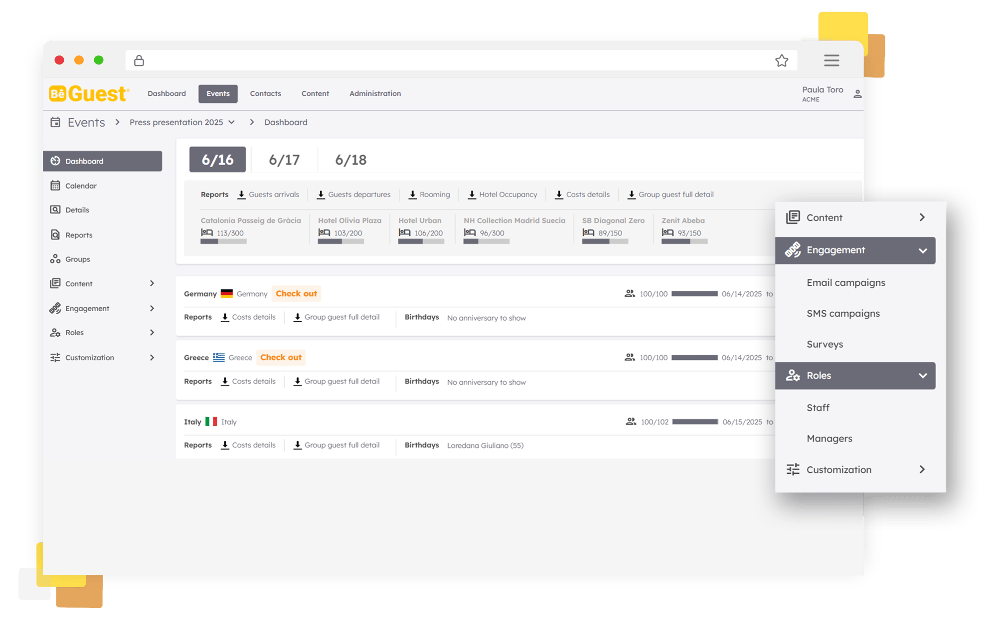 BeGuest dashboard centralizing logistics, communication, and data for MICE event coordination BeGuest dashboard centralizing logistics, communication, and data for MICE event coordination