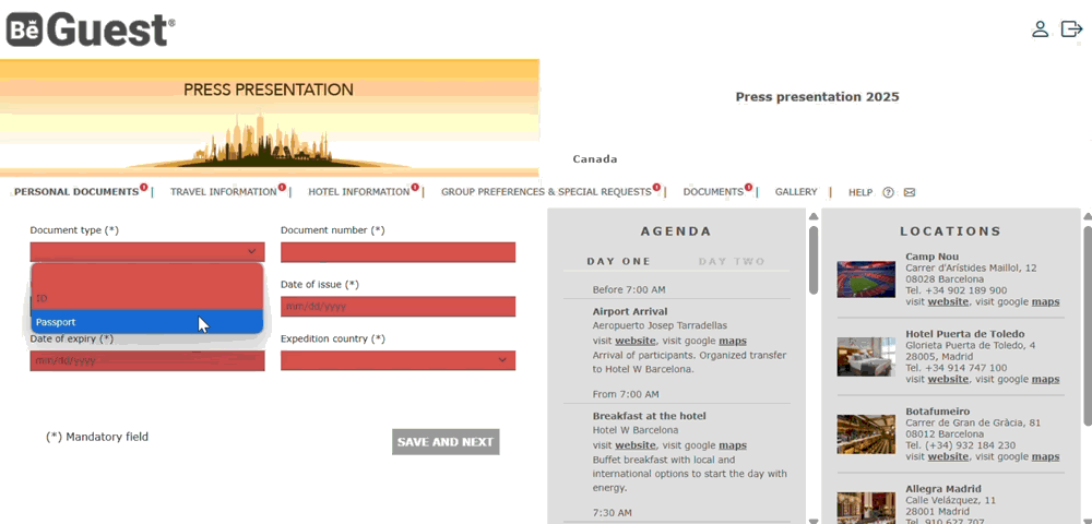 Attendees register and update personal data through intuitive forms in the BeGuest guest portal Attendees register and update personal data through intuitive forms in the BeGuest guest portal