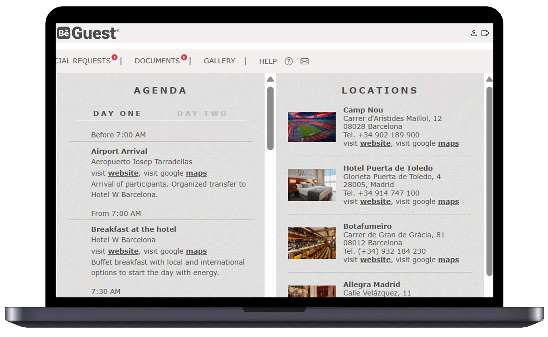 All event information in one place: agendas, locations, and materials accessible through the guest All event information in one place: agendas, locations, and materials accessible through the guest