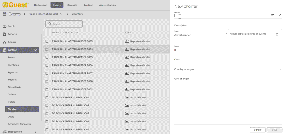 BeGuest dashboard for managing event charter transportation, coordinating planes, buses, and guest transfers BeGuest dashboard for managing event charter transportation, coordinating planes, buses, and guest transfers