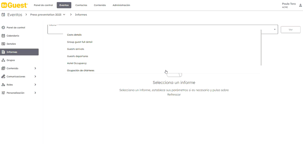 BeGuest genera informes detallados de ocupación de chárteres en eventos para una mejor planificación y control BeGuest genera informes detallados de ocupación de chárteres en eventos para una mejor planificación y control