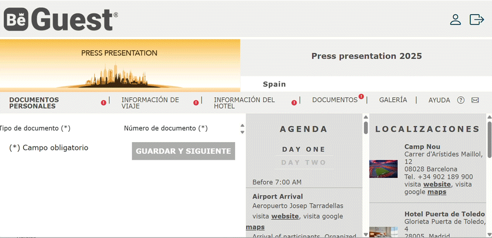 Panel de gestión de eventos de BeGuest mostrando la sección de archivos y galerías para compartir contenido visual Panel de gestión de eventos de BeGuest mostrando la sección de archivos y galerías para compartir contenido visual
