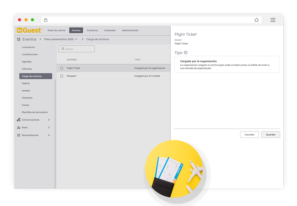 Sube y organiza todo el contenido esencial de tus eventos con BeGuest: archivos, documentos y mapas Sube y organiza todo el contenido esencial de tus eventos con BeGuest: archivos, documentos y mapas