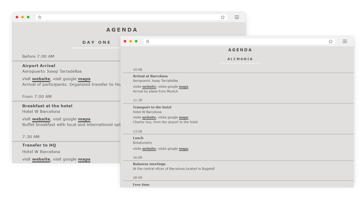 Ejemplo de agendas personalizadas por grupo de invitados con BeGuest para una organización de eventos clara y estructurada Ejemplo de agendas personalizadas por grupo de invitados con BeGuest para una organización de eventos clara y estructurada