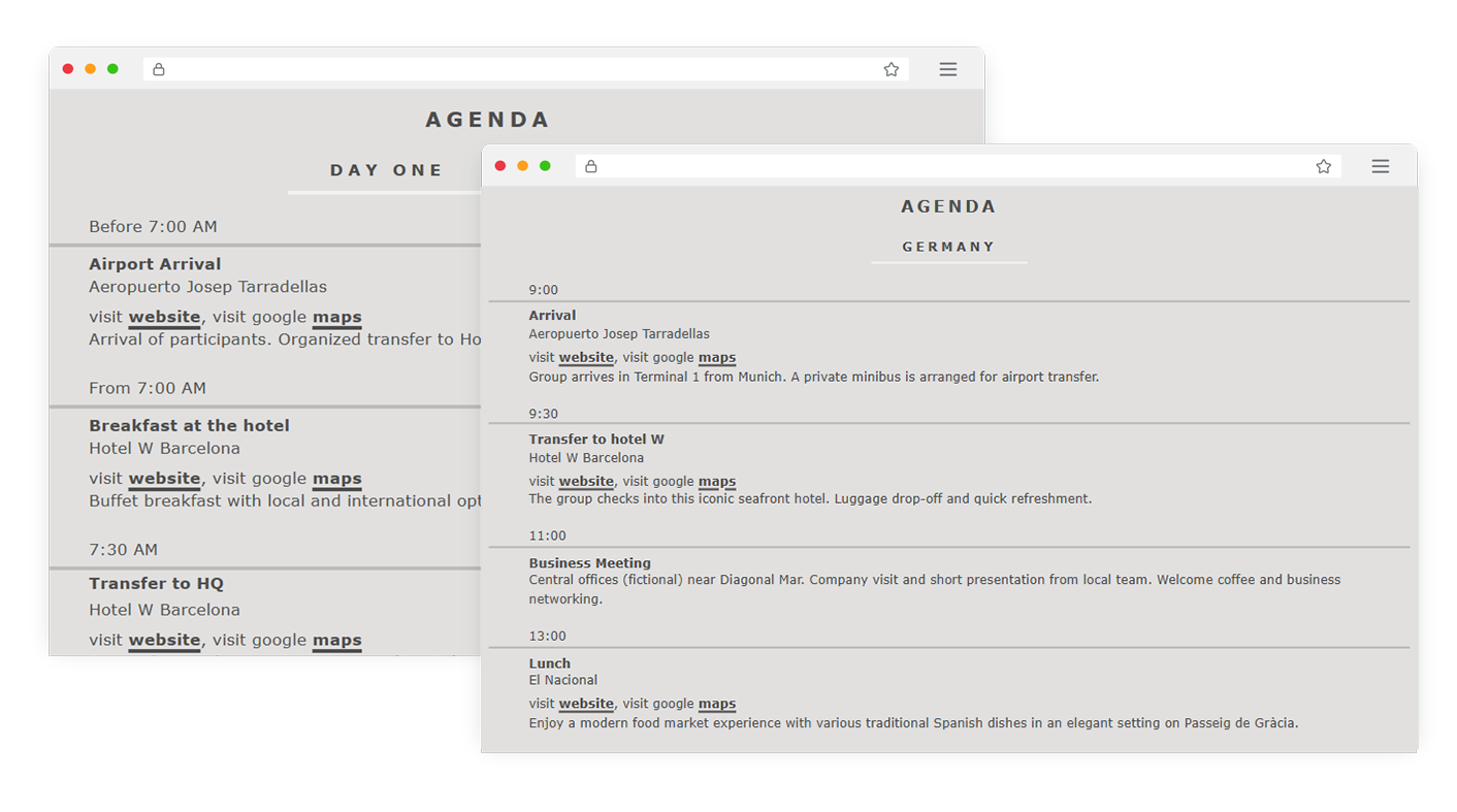 BeGuest software displaying specific guest group agendas for clear event coordination and tailored schedules BeGuest software displaying specific guest group agendas for clear event coordination and tailored schedules
