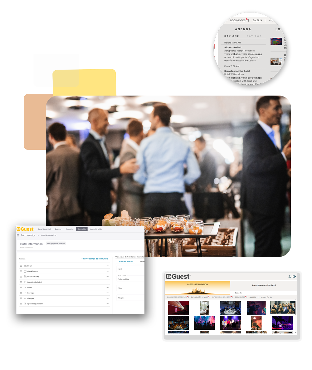 Software de gestión de eventos corporativos BeGuest con portal de invitados, gestión de ubicaciones y contenido visual Software de gestión de eventos corporativos BeGuest con portal de invitados, gestión de ubicaciones y contenido visual