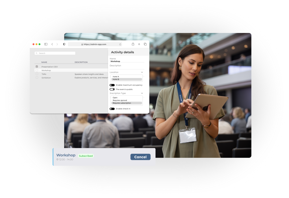 Configuration of access to event activities from the BeGuest admin panel
