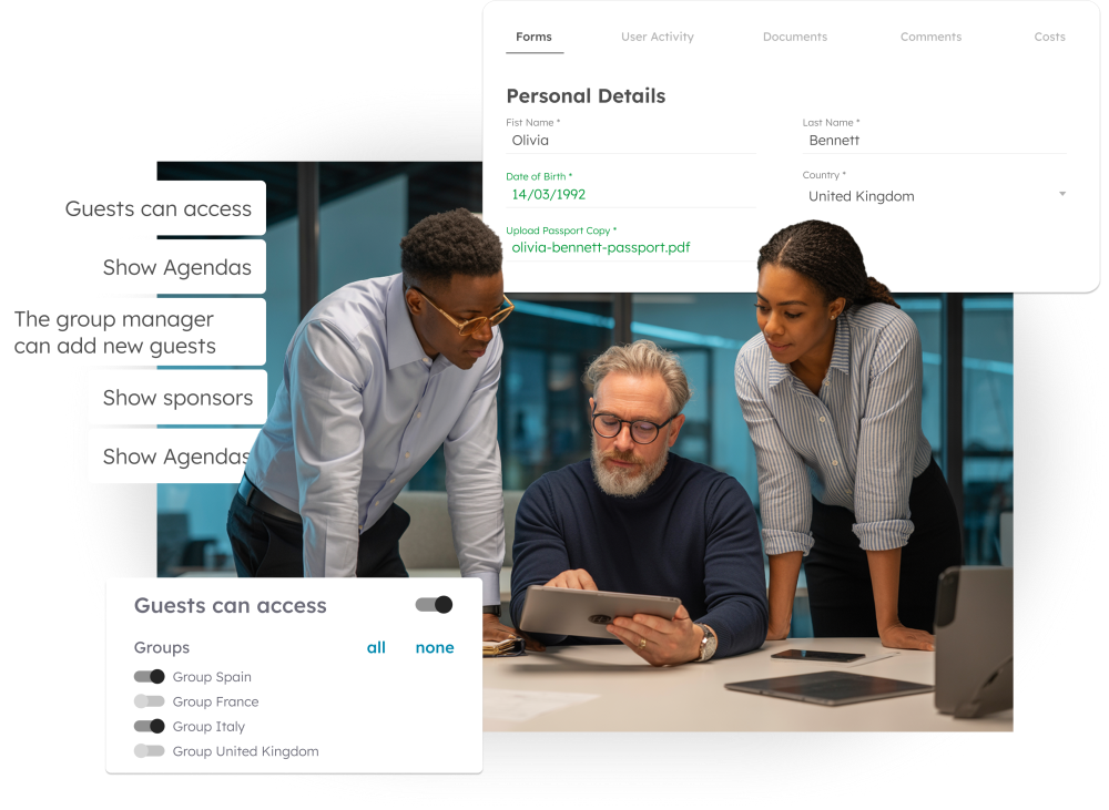 White-label customisation of the event platform with custom branding across web and app