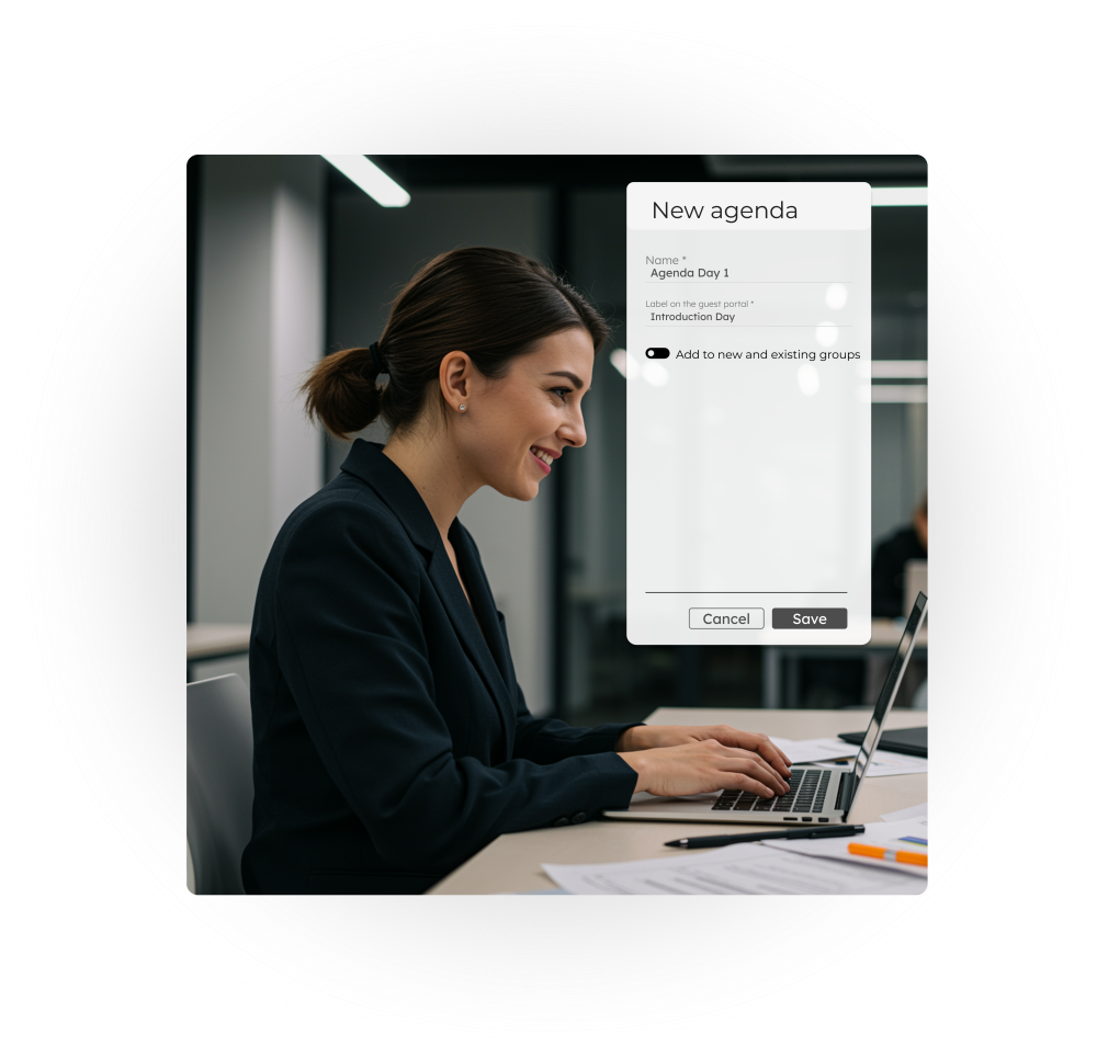 Creación y gestión de la agenda de un evento con horarios, actividades y localizaciones para los asistentes