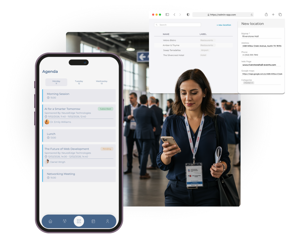 Agenda digital de eventos que muestra a cada invitado su programación personalizada desde la app del evento