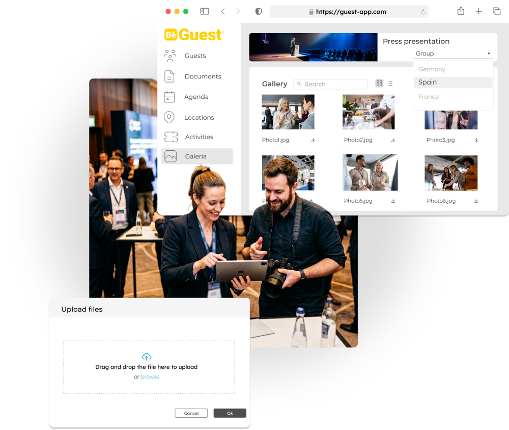 Gestión de documentos, fotos y materiales del evento en software de gestión de eventos