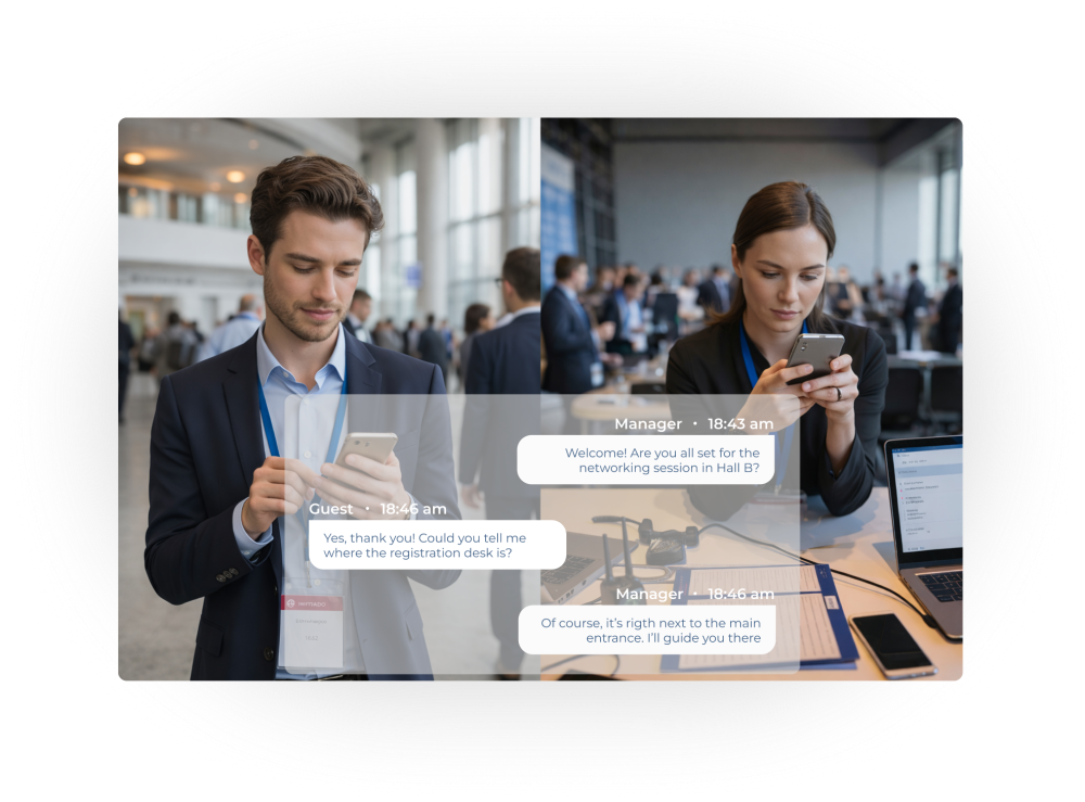 Chat privado entre organizadores e invitados para resolver dudas durante el evento