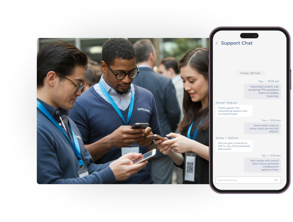 Asistentes de un evento utilizando el chat de la app para hacer networking en tiempo real