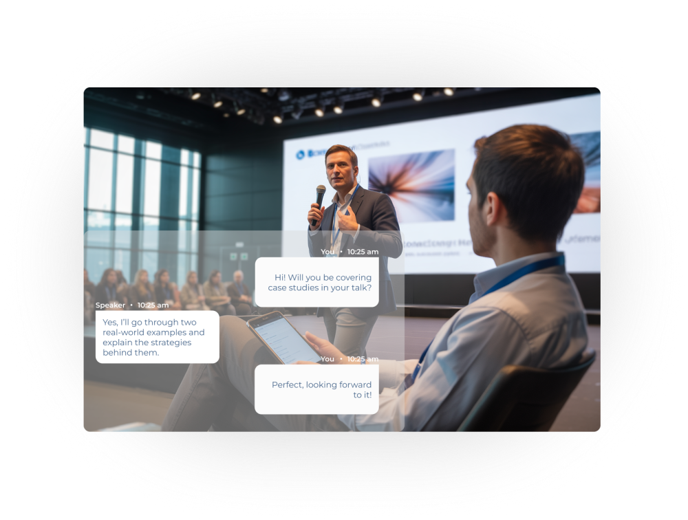 Invitados enviando preguntas a un ponente a través del chat del evento