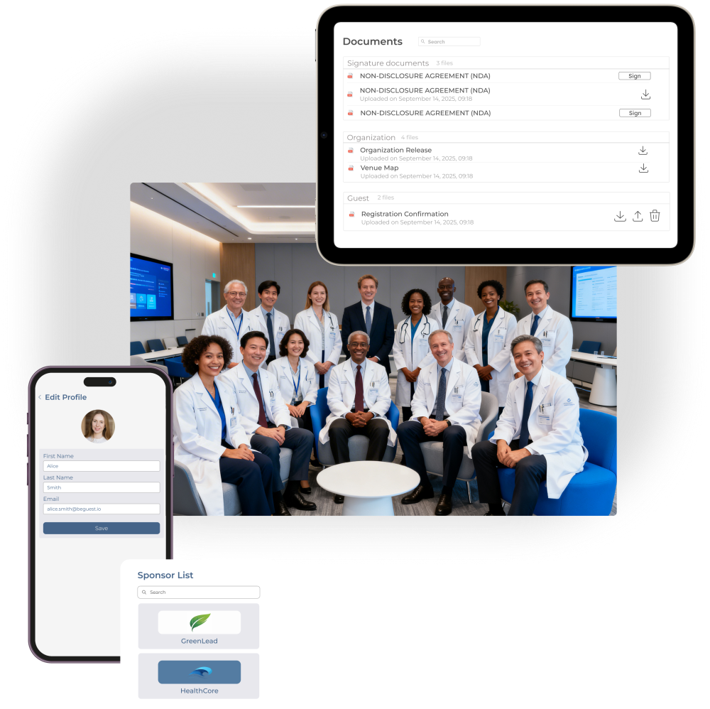 Medical congress event management platform with mobile app and sponsor integration