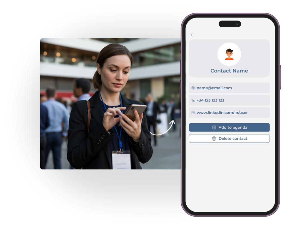 Configuración de privacidad para decidir qué datos compartir al intercambiar contactos en un evento