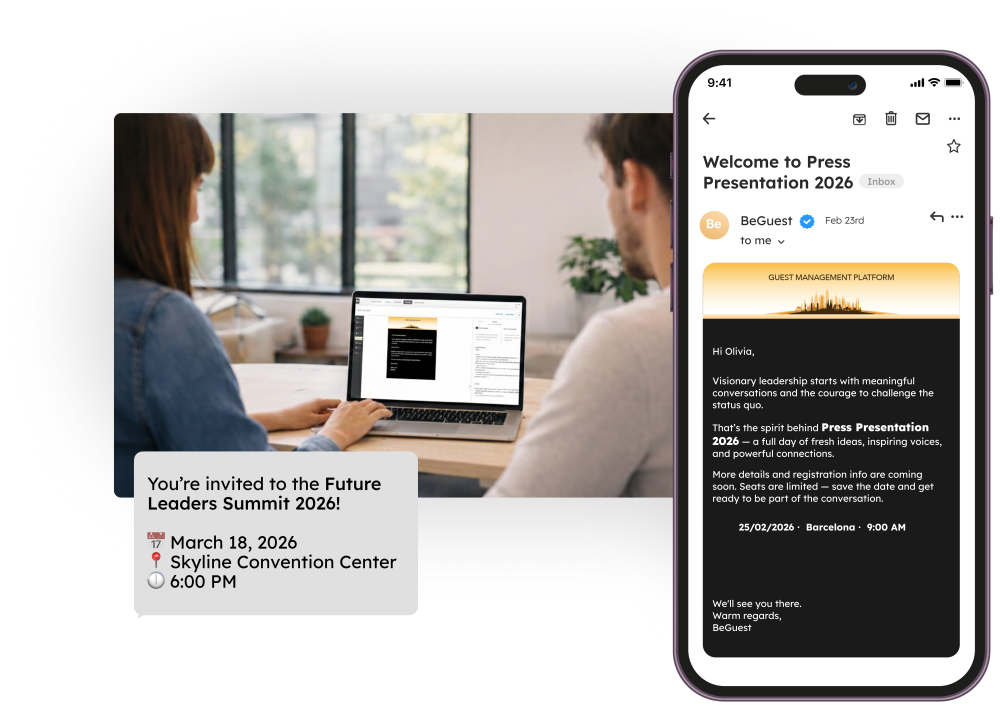 Event communication dashboard for sending email and SMS campaigns to guests