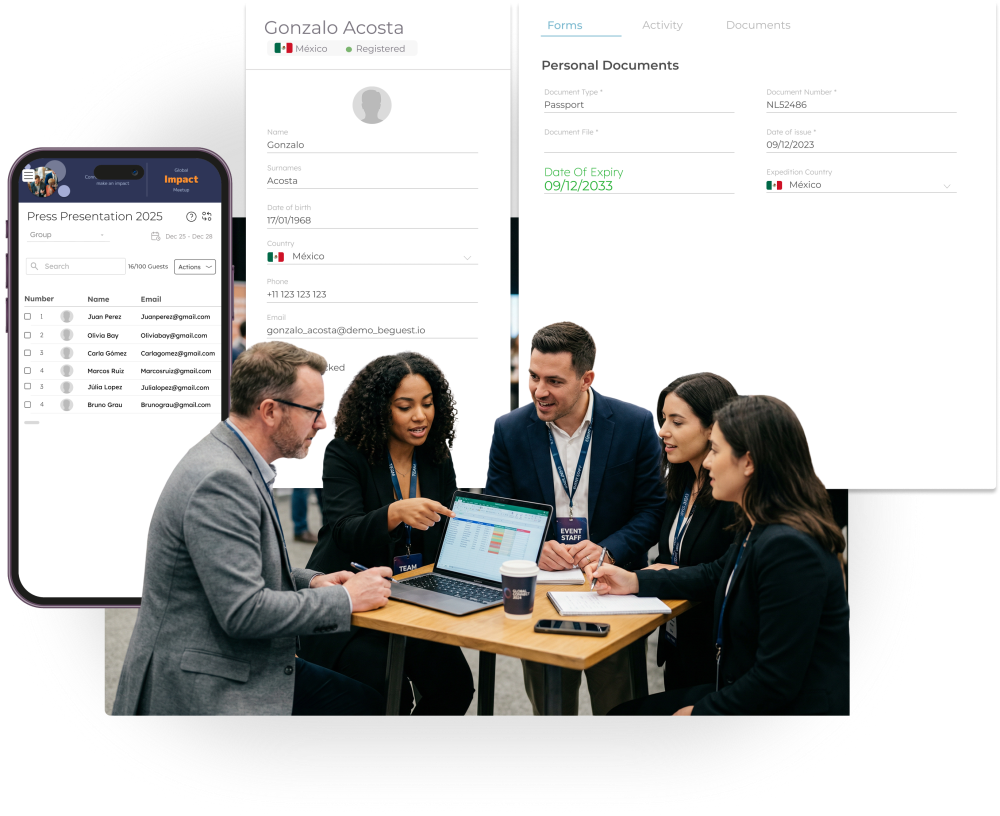 Sistema centralizado para gestionar invitados, documentos y confirmaciones en eventos corporativos de empresa