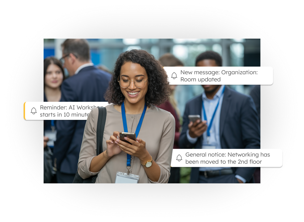 Notificaciones y chat en la app del evento para enviar avisos y recordatorios a los invitados