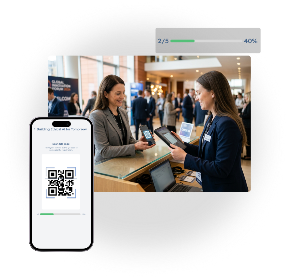 Sistema de acreditaciones para eventos corporativos con check-in rápido mediante código QR