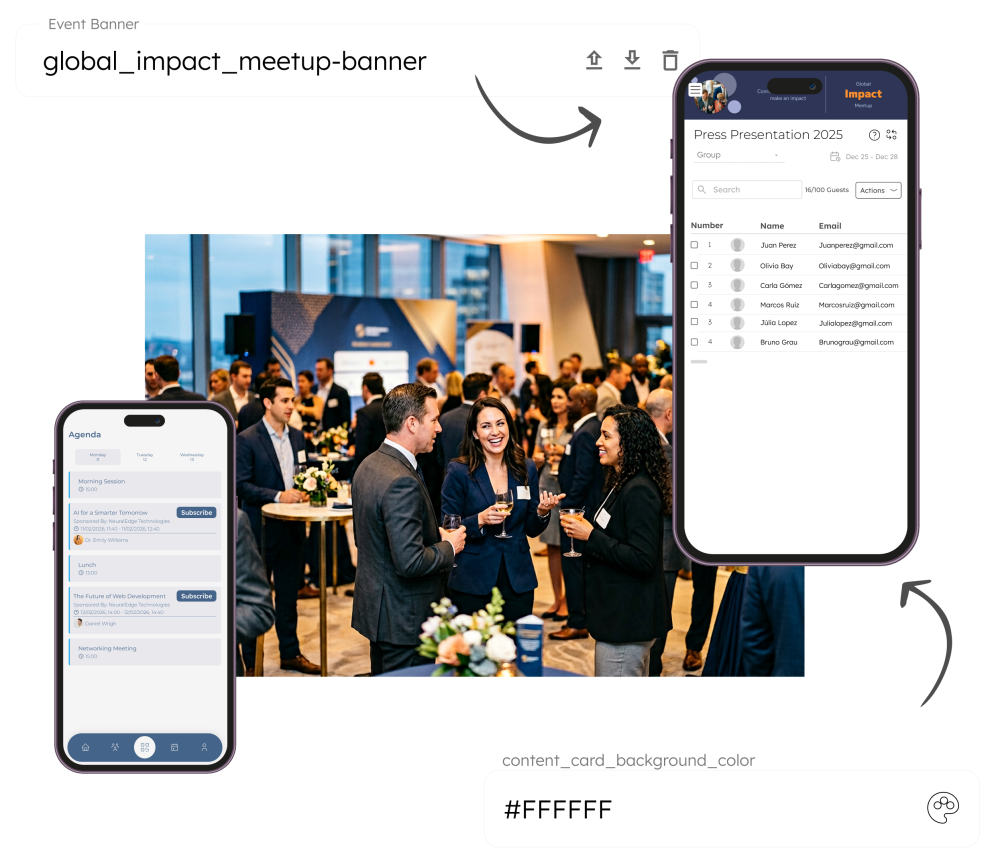 Plataforma BeGuest para gestión de eventos corporativos con control de invitados, agenda y comunicación de marca