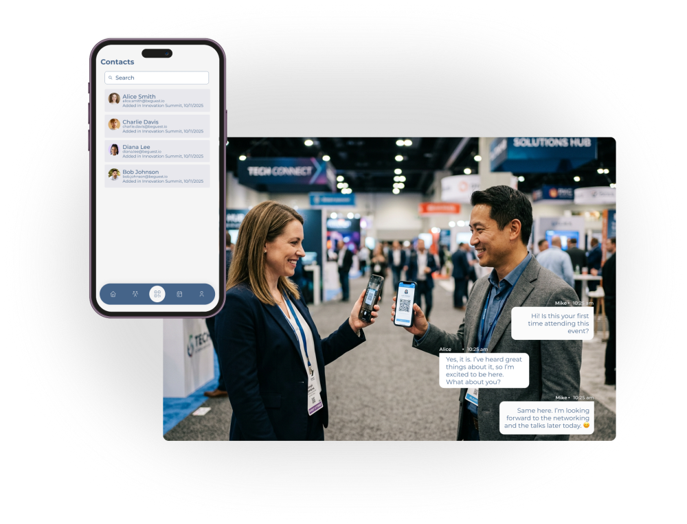 Networking app for B2B events with QR code contact exchange between attendees