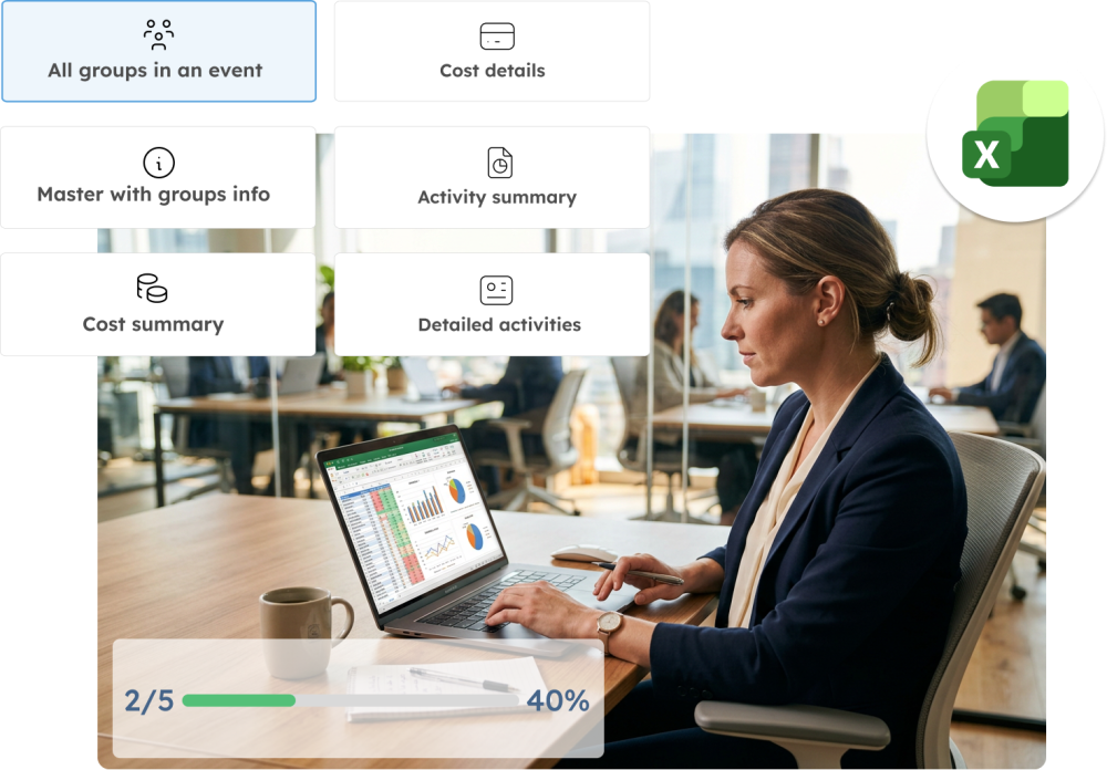  Dashboard with analytics and Excel data export for trade shows and B2B events