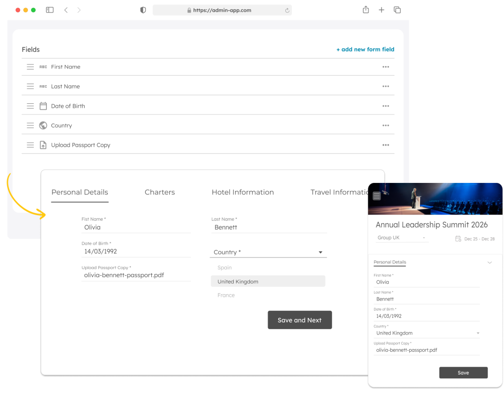 Formulario de registro para eventos con campos personalizados y recogida de datos de invitados