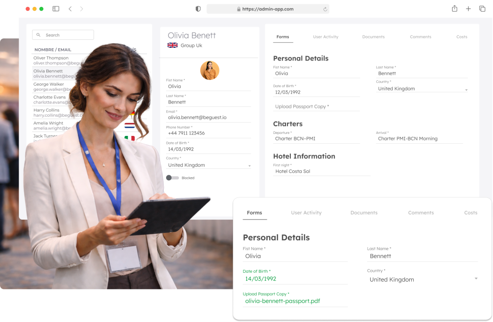 Actualización de datos de invitados en tiempo real mediante formularios online para eventos