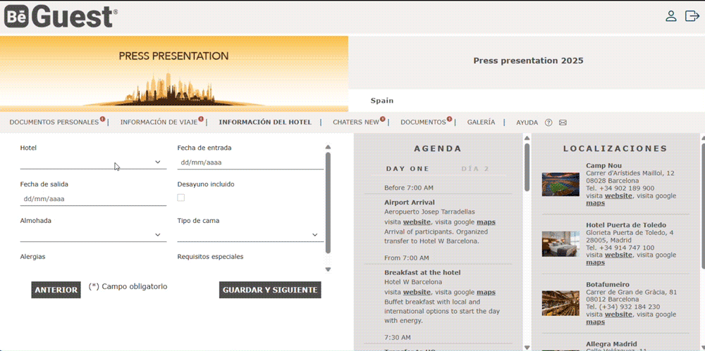 Interfaz de entrada de datos de BeGuest, recoge información clave fácilmente