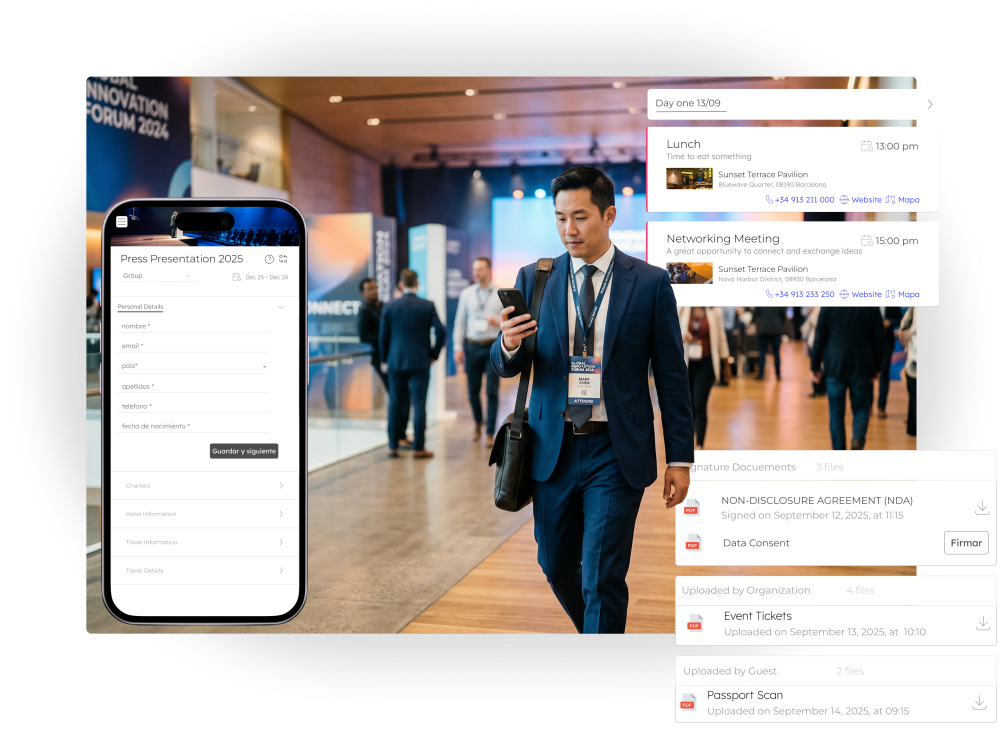 Portal del invitado para eventos con acceso a agenda, documentos y información desde un solo lugar
