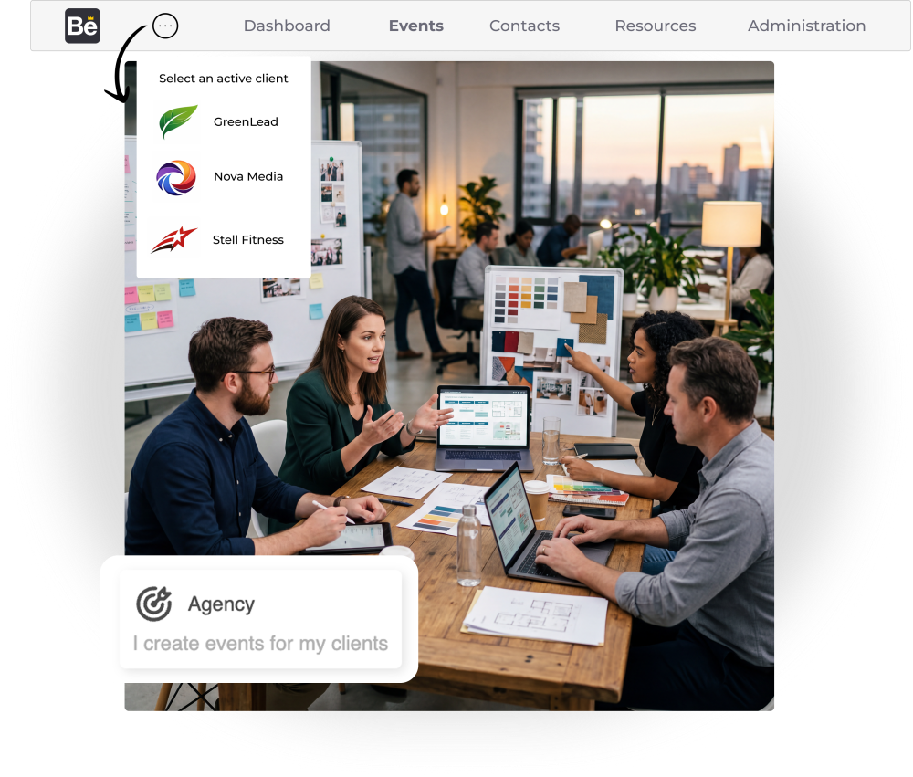Agency team planning and managing events using event management software