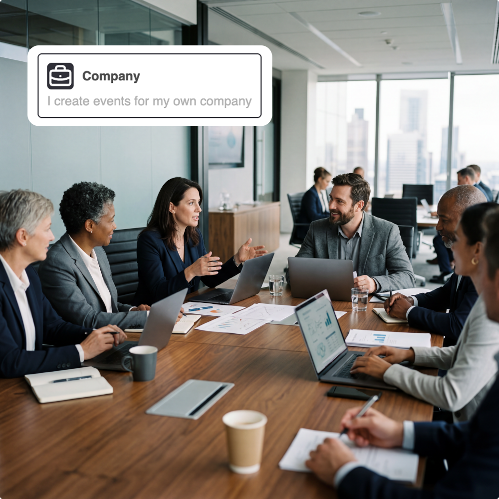 Corporate team organising events using an event management platform for companies