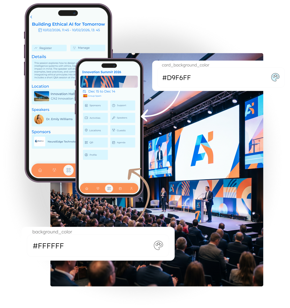Customised event platform interface with branded design and visual identity
