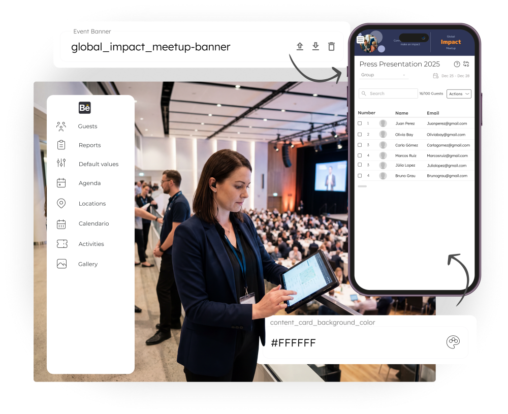 Event staff managing check-in, guest data and event operations in real time using BeGuest platform